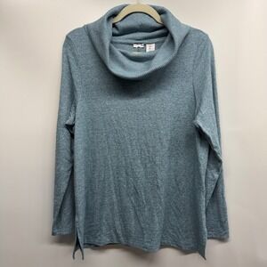 Blue Heathered Cowl Neck Tunic Top Sweater Womens Large Lightweight Academia